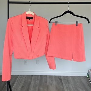 cropped coral blazer and skirt set from Esther Penn